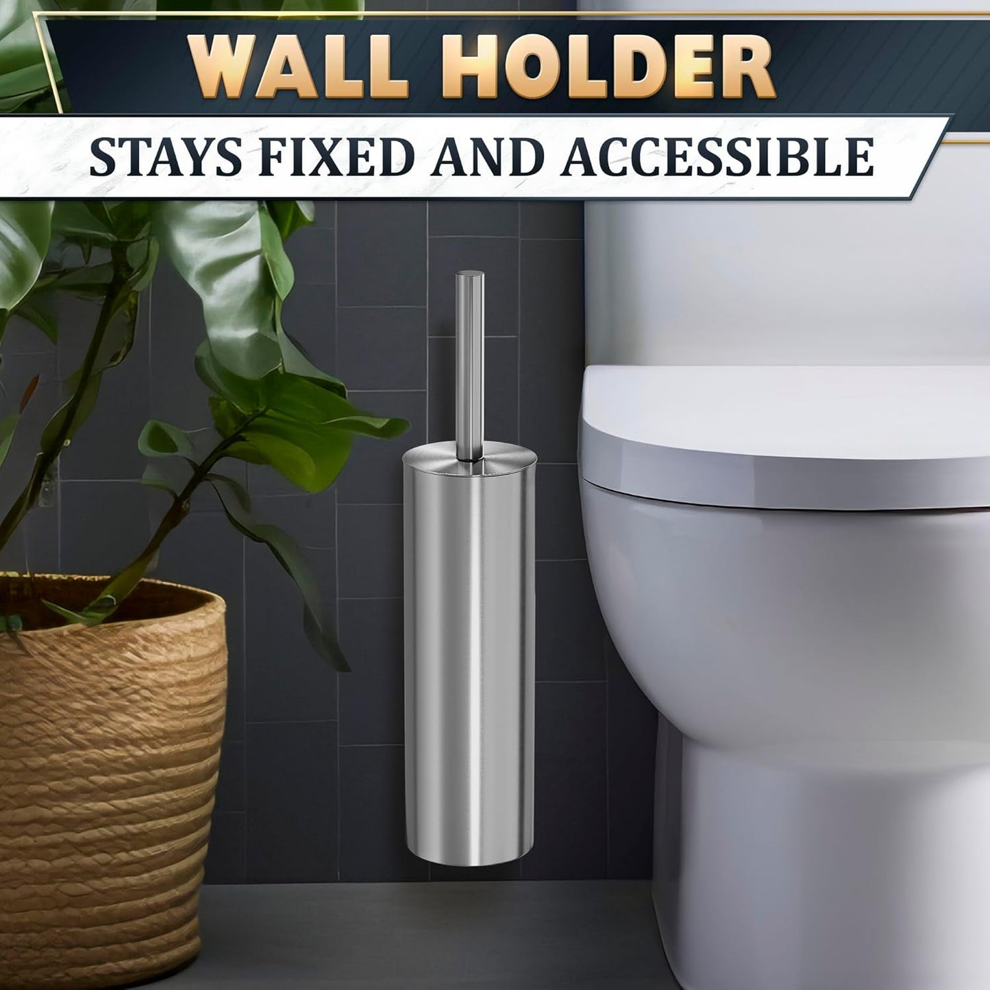 Stylish Stainless Steel Toilet Brush and Holder Set - Silver Toilet Bowl Brush and Holder with Splash Cover, Sturdy Bristles, Corrosion & Scratch Resistant - Elegant Design, Effective Deep Cleaning