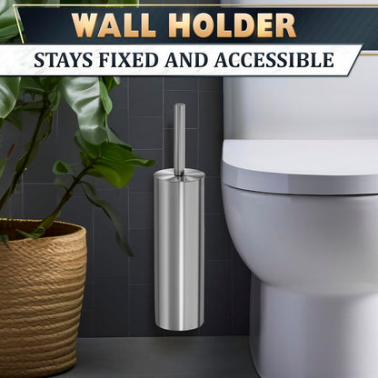 Stylish Stainless Steel Toilet Brush and Holder Set - Silver Toilet Bowl Brush and Holder with Splash Cover, Sturdy Bristles, Corrosion & Scratch Resistant - Elegant Design, Effective Deep Cleaning