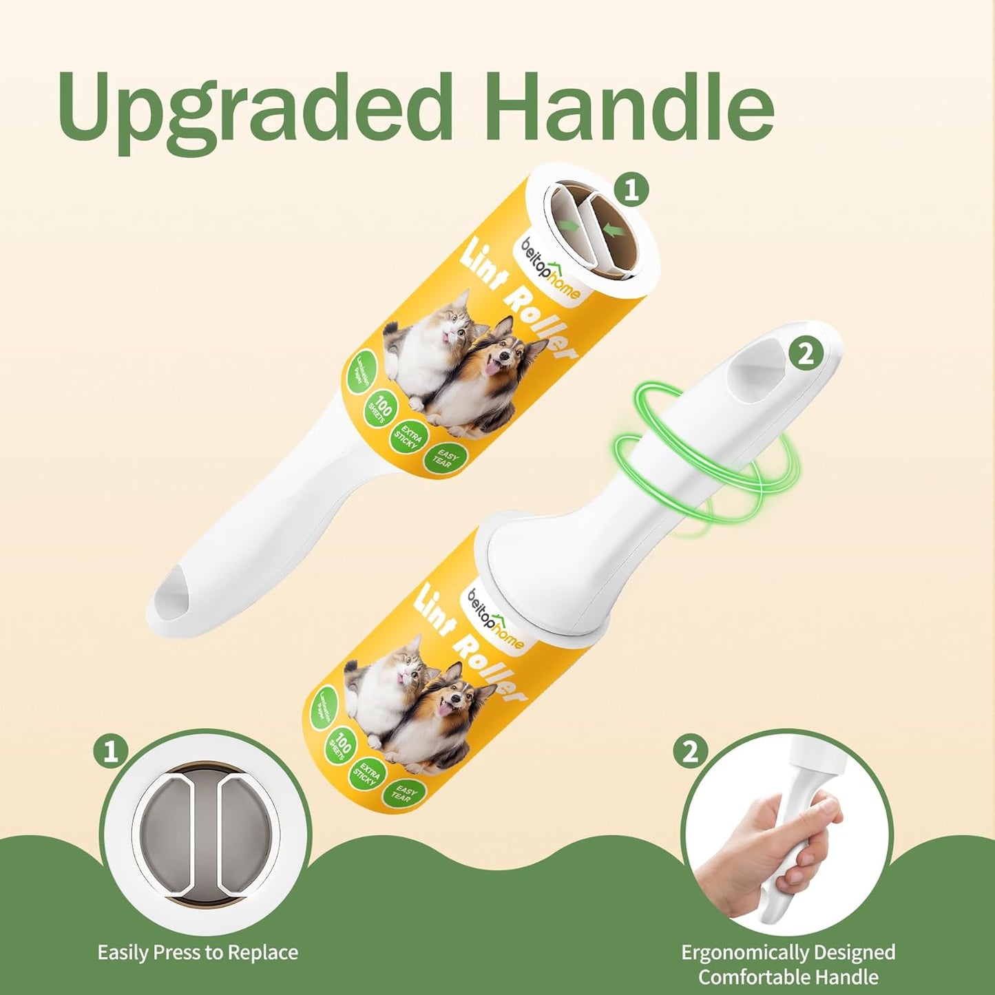 Extra Sticky Lint Roller for Pet Hair, 600 Sheets with 2 Reinforced Handles, Heavy Duty Lint Roller for Clothes, Couch, Furniture & Car
