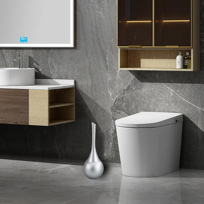 Hideaway Toilet Brush Set, Hammered Gold | Small Bathroom Space-Saver | Anti-Splash Shield & 360° Deep Clean | Housewarming Gift for Homeowners | Rust-Proof ABS Modern Bath Accessories