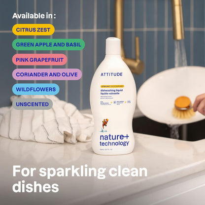 ATTITUDE Dish Soap Refill, EWG Verified, Plant-Based & Vegan Dishwashing Liquid, Naturally Derived, Citrus Zest Scent, 67.6 Fl Oz