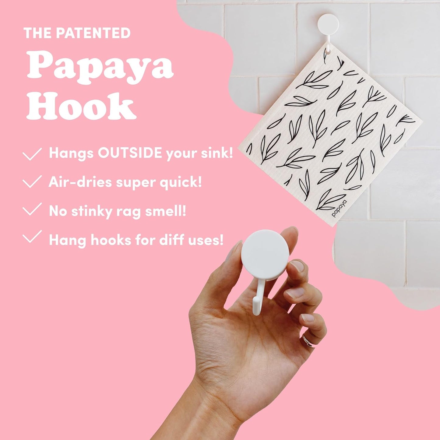 Papaya Reusable Paper Towels, Premium Swedish Dishcloths with Hook, Non-Scratch Reusable Paper Towel, 1 Sheet Replaces 17 Rolls - 2 Sheets, 1 Hook