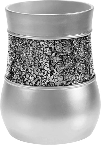 Creative Scents Crackled Glass Toilet Brush with Holder - Silver Toilet Bowl Cleaner Brush and Holder - Good Grip, Deep Cleaning, Decorative Design Compact Toilet Bowl Scrubber