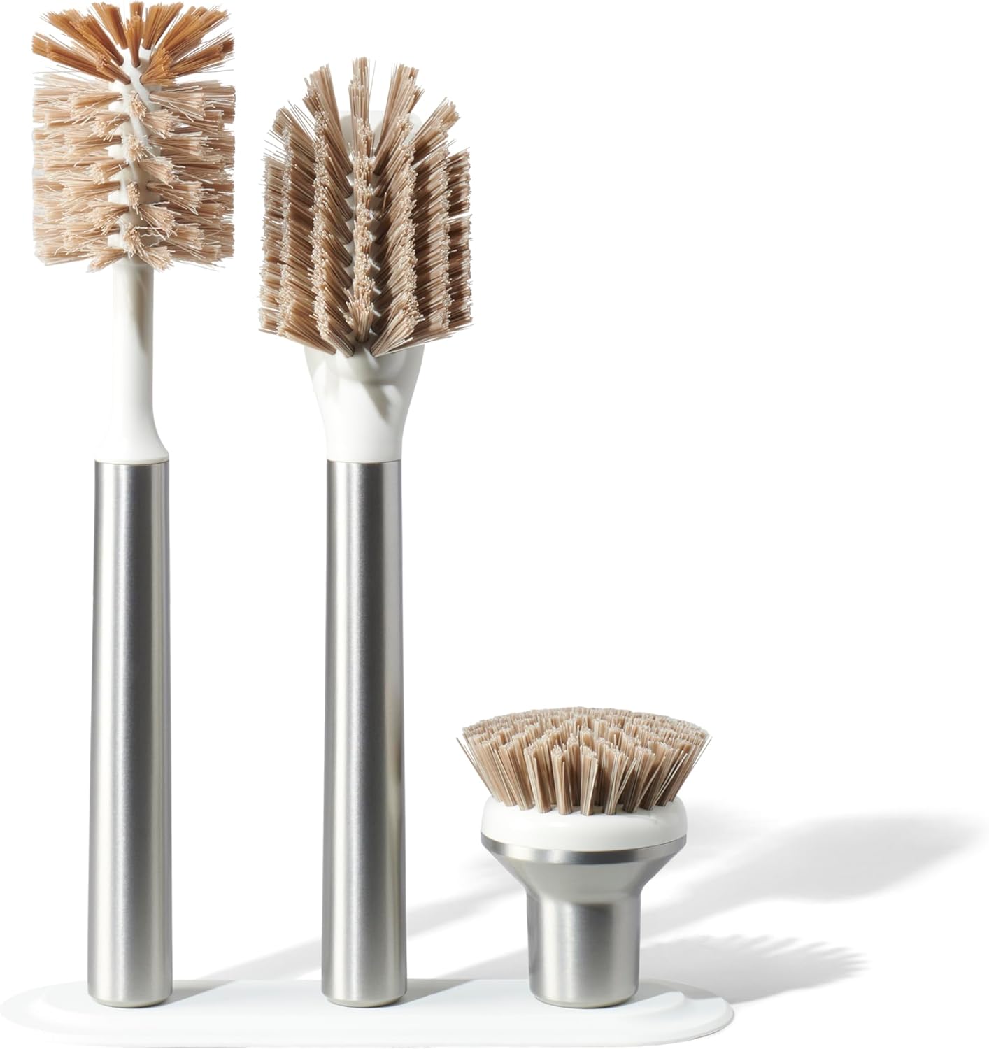 Curio Home Goods Ionic Brush Set, Magnetized to Stand Upright, Stainless Steel with Replaceable Heads, Silver
