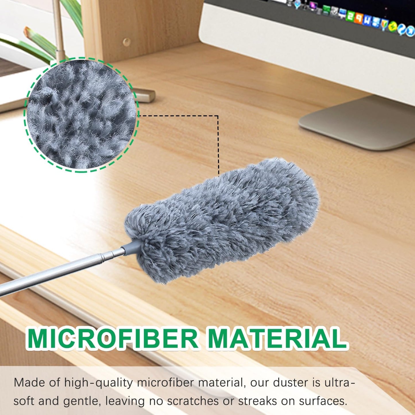 2 Pack Small Microfiber Feather Duster for Cleaning, Hand Washable Dusters with Extendable Pole, Cleaning Tools for Office, Car, Window, Furniture, Ceiling Fan
