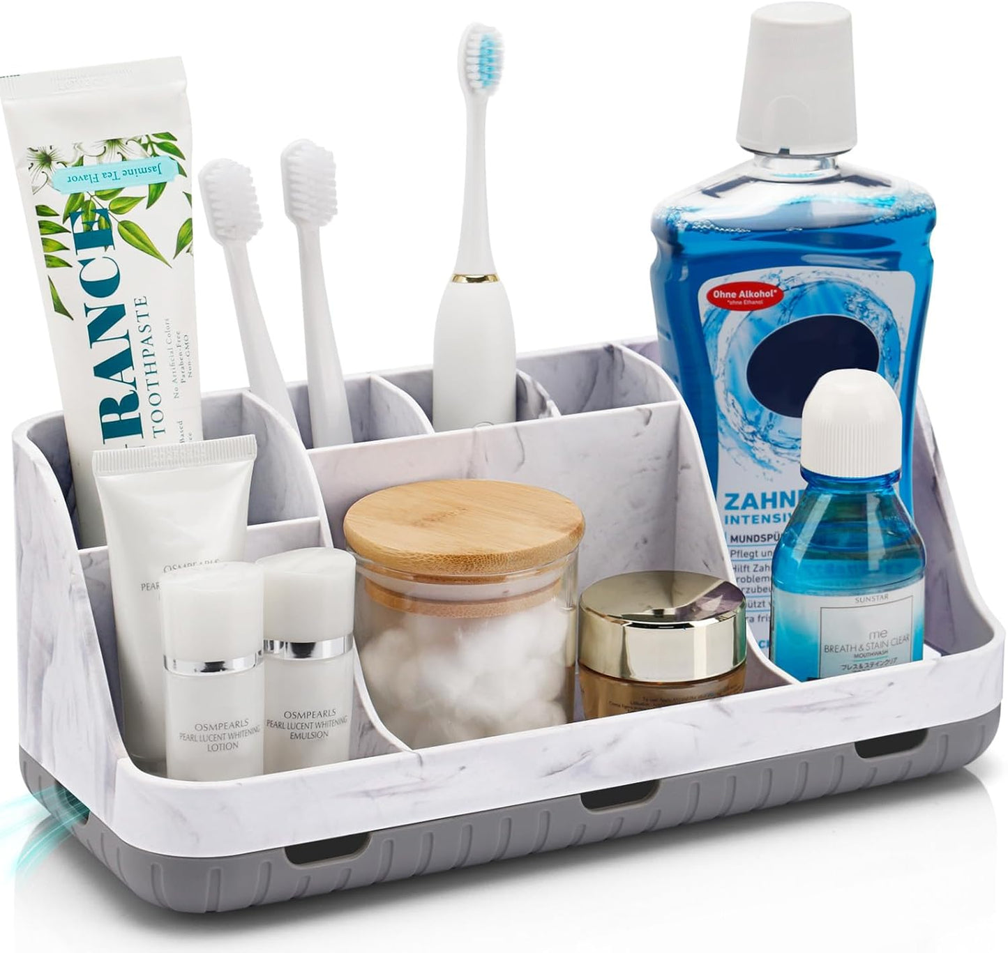 GFWARE Wood Toothbrush Holders for Bathrooms Countertop Organizer - Detachable 7 Slots Kid Bathroom Decor and Accessories, Wooden Bathroom Sink Storage Organization, Caddy, Tray, Brown