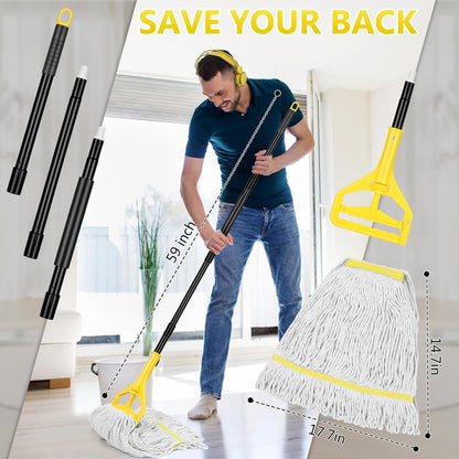 38 Qt Commercial Bucket with Side Press Wringer on Wheels, Yellow Industrial Set for Floor Cleaning, Including 1 Industrial Mop and Wet Floor Caution Sign, Beyoco