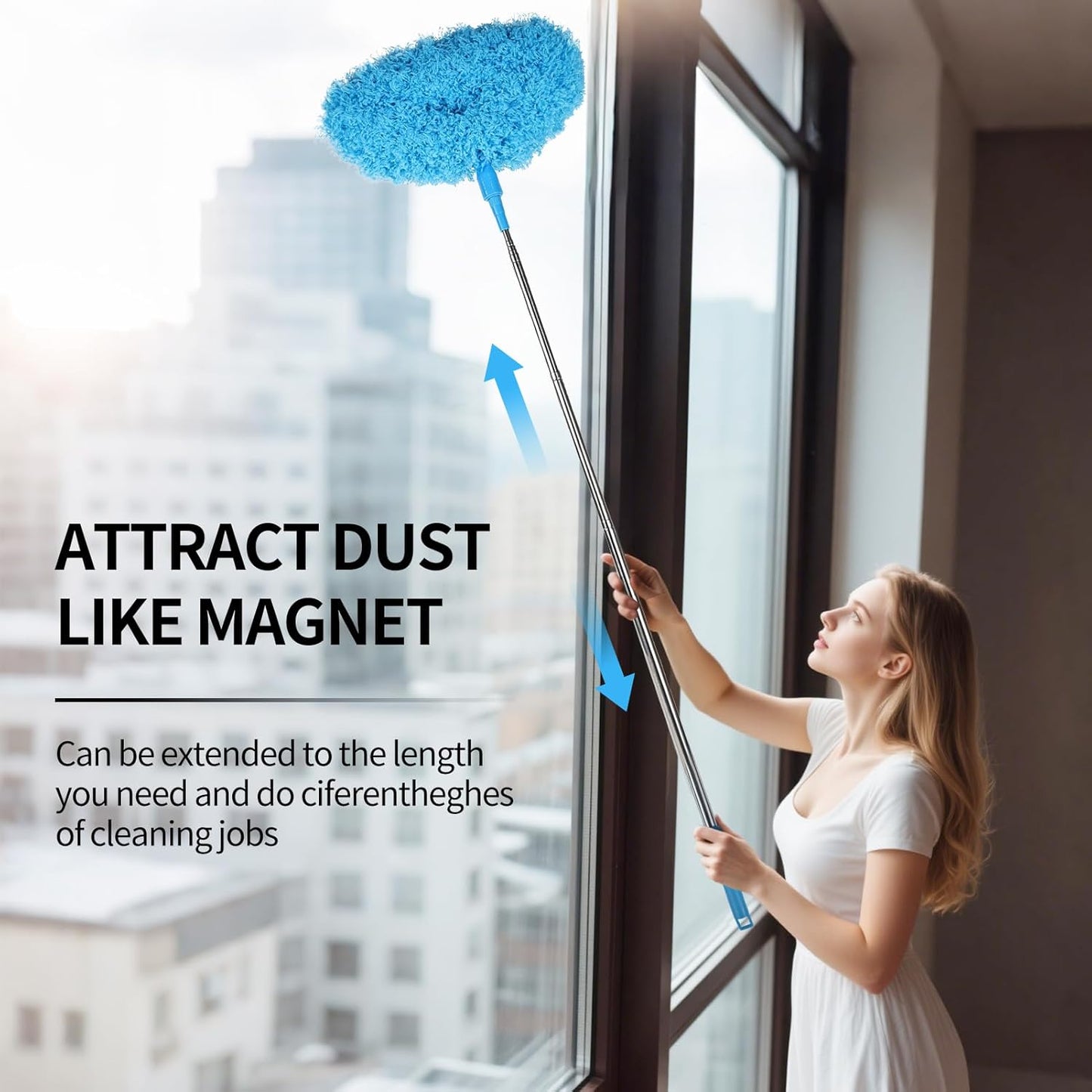 Rainbow Extendable Static Duster Reusable Microfiber Duster with 100" Telescoping Pole, Beandable and Washable Dusters Head for Cleaning Ceiling, Fan, Furniture