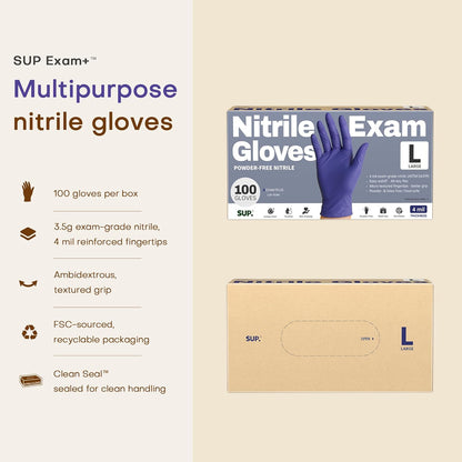 SUP Powder-Free Nitrile Exam Gloves, 100 Count Food Safe Latex-Free Medical Non-Sterile Cooking Disposable Glove, Blue Violet