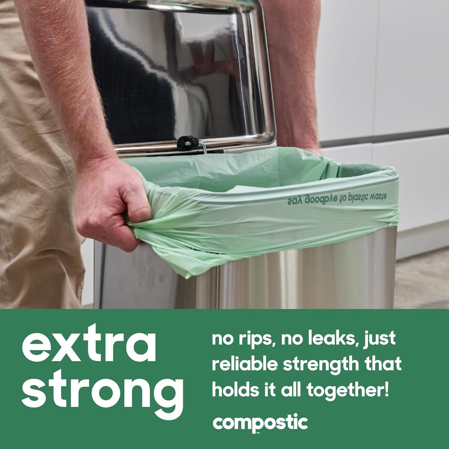 Compostic Compostable Trash Bags, 13 Gallon Tall Kitchen (50 Count) Starter Pack — Extra Strong, Home Compostable, Plant-Based, Non-Toxic, Unscented Garbage Bags