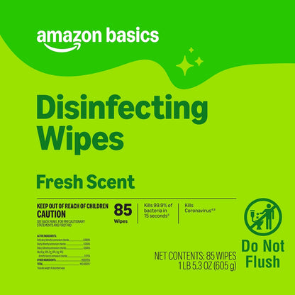 Amazon Basics Disinfecting Wipes, Lemon & Fresh Scent, Thick, Sanitizes/Cleans/Disinfects/Deodorizes, 340 Count (4 Packs of 85)