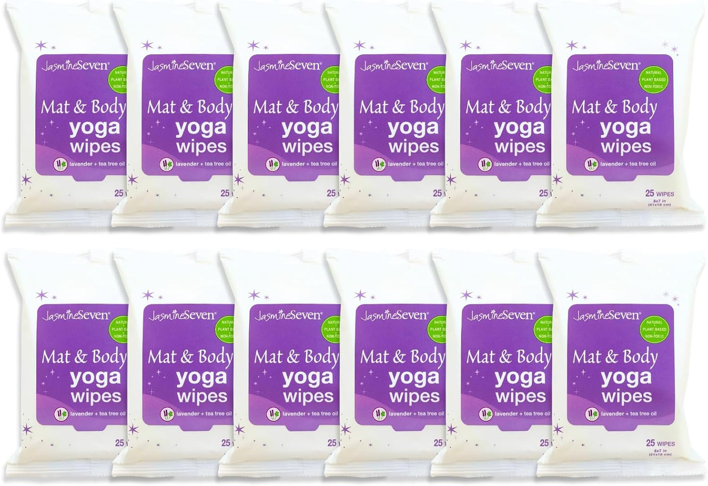 Yoga Wipes for Body and Mat - Natural Lavender and Tea Tree - 45 Wipes in Resealable Canister - by Jasmine Seven