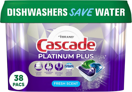 Cascade Platinum Plus Dishwasher Pods, Dishwasher Detergent, Dish Detergent Soap, Fresh, 38 Count