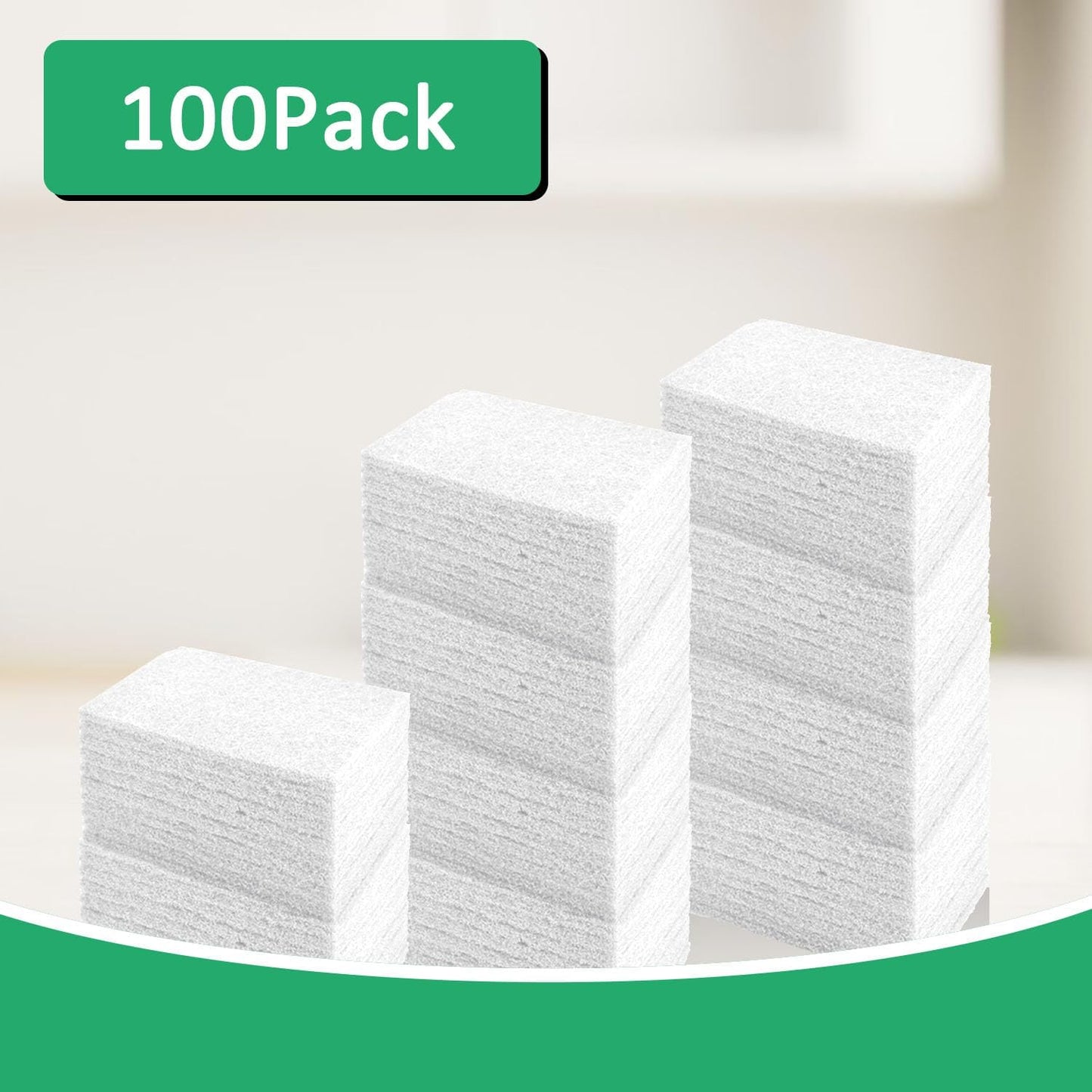 CONLI 100 PCS Scouring Pad Reusable Household Green Scrubbing Pads for Cleaning, Multipurpose 6" x 4" Non Scratch Scrubbing Pads for Kitchen Dishes Pan Metal Grills