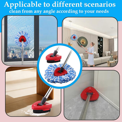 Mop Heads Replacement Handle for Ocedar RinseClean 2-Tank System, 2 Microfiber Mop Refills, 1 Mop Handle (30-58in Adjustable 4-Section Pole), 2 Scrub Brush, 1 Spin Base for O Cedar RinseClean