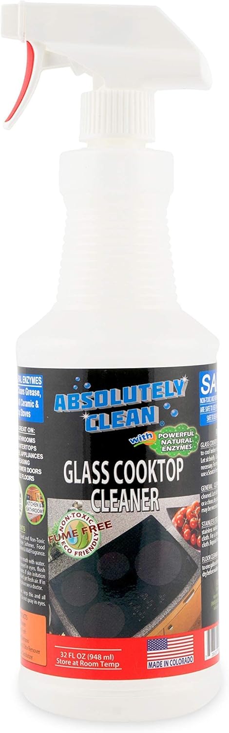 Absolutely Clean Amazing Ceramic & Glasstop oven cleaner heavy duty- Fume Free & Scratch Free - Streakfree - Powerful, Natural Enzymes - USA Made (16 oz)