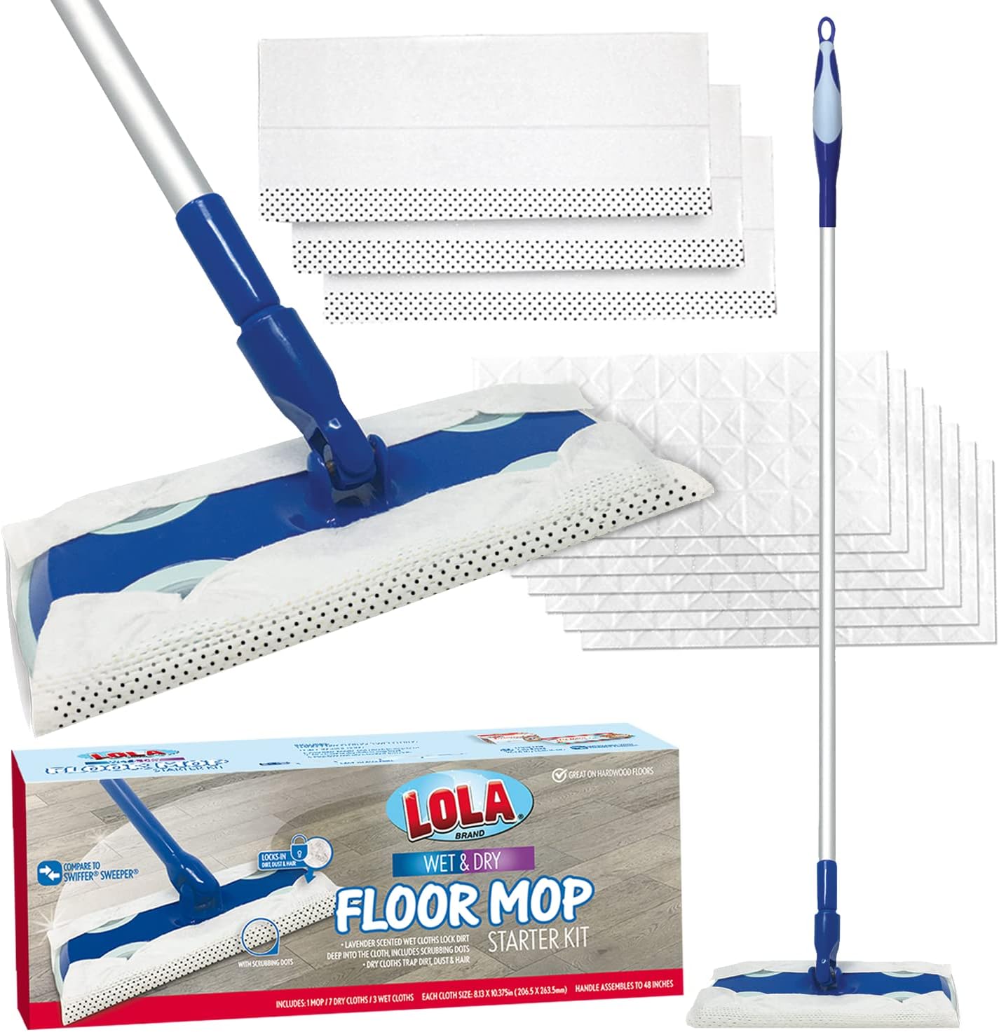 LOLA Dry Sweeping Cloth Refill Pads, 32 Pack, Unscented, Compatible with Swiffer Floor Mop, Comparable to Swiffer Refills, 11" x 8.13"