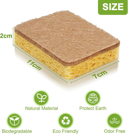 Yolaist 12 Pack Non-Scratch Scrub Sponge, Natural Kitchen Sponges for Cleaning Kitchen, Scratch Free Biodegradable Sponges for Dishes, No-Stick Cookware