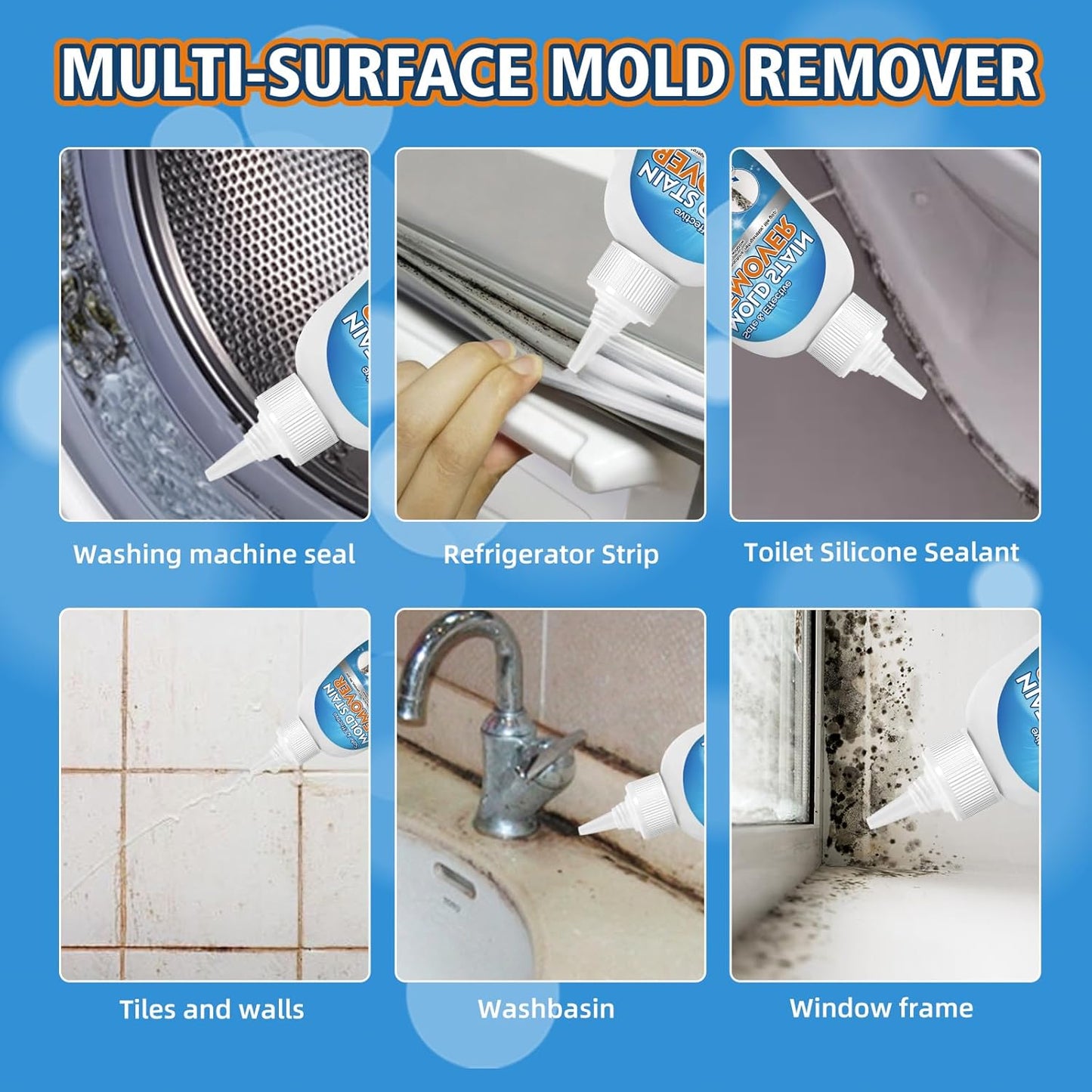 Home Mold Stain Remover Gel for Washer Seal, Thick No Scrub Mold Cleaner for Front Load Washing Machine, Bathroom Tile Grout & Silicone, Deep Cleaning & Odor Removal-Household Stain Cleaner