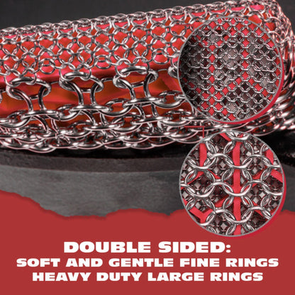 Knapp Made Combo Chainmail Cast Iron Scrubber with Silicone Core - Heavy Duty Rings and Fine Chainmail Rings -Premium Cleaner -Perfect for Cast Iron Cookware,Skillet,Woks