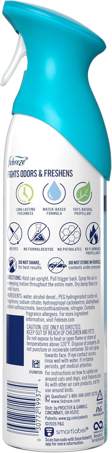 Febreze Air Mist, Air Freshener Spray, Odor Fighting Room Spray, Deodorizer for Home Bathroom Kitchen Office Apartment Dorm Room Classroom, Linen & Sky Scent, 8.1oz (Pack of 6)