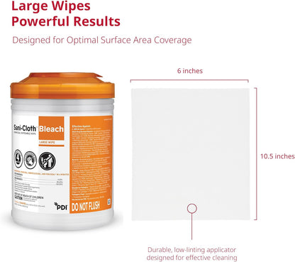 Sani-Cloth Bleach Disposable Wipes, Full Case, Hospital-Grade Surface Disinfecting Wipes for Healthcare and Bathroom, Large Wipe, 6" x 10.5", 75 Wipes per Canister, 12 Canisters Total, 900 Total Wipes