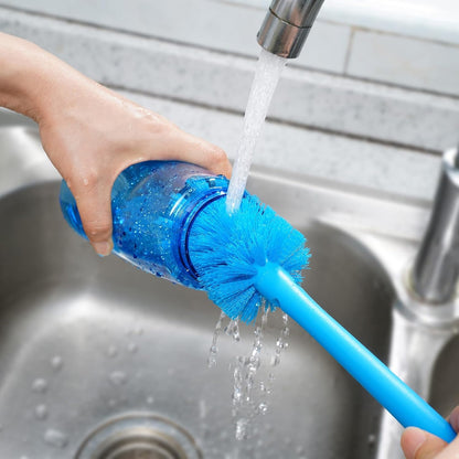 MOSOLAN 2-in-1 Water Bottle Brush and Straw Cleaner Brush, Long Handle Scrub Brush with Replaceable Head for Water Bottles, Glasswares, Mugs, Flasks, Tumblers, Vases, and Kitchen Sink, Smokey Blue
