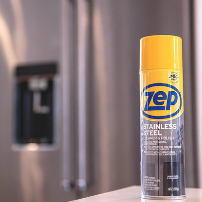 Zep Stainless Steel Cleaner and Polish 14 ounces (Case of 4) ZUSSTL14 - Protects Metal Surfaces from Fingerprints, Soil and Waterspots