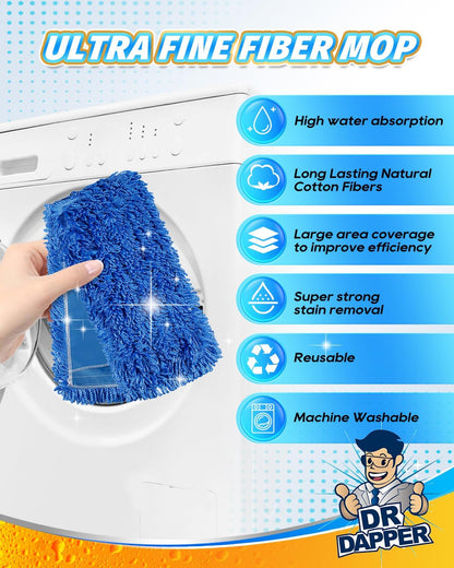 DR DAPPER 36-Inch Commercial Dust Mop Head, Large Washable Microfiber Dust Mop Replacement Head, Sweeper and Janitorial Supplies (Blue-2 Pack)
