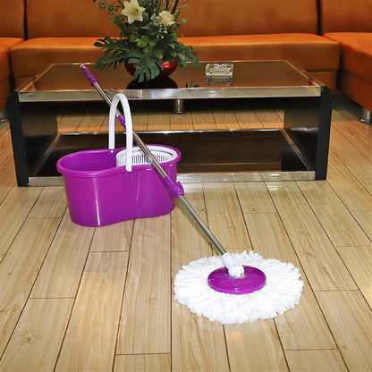 Mopping, 360° Microfiber Spin Mop with Bucket and Dual Mop Heads Self Wringing Spinning Mop Telescoping Handle Easy Floor Mop Floor Cleaning System for Home Kitchen Office Purple (US Stock)