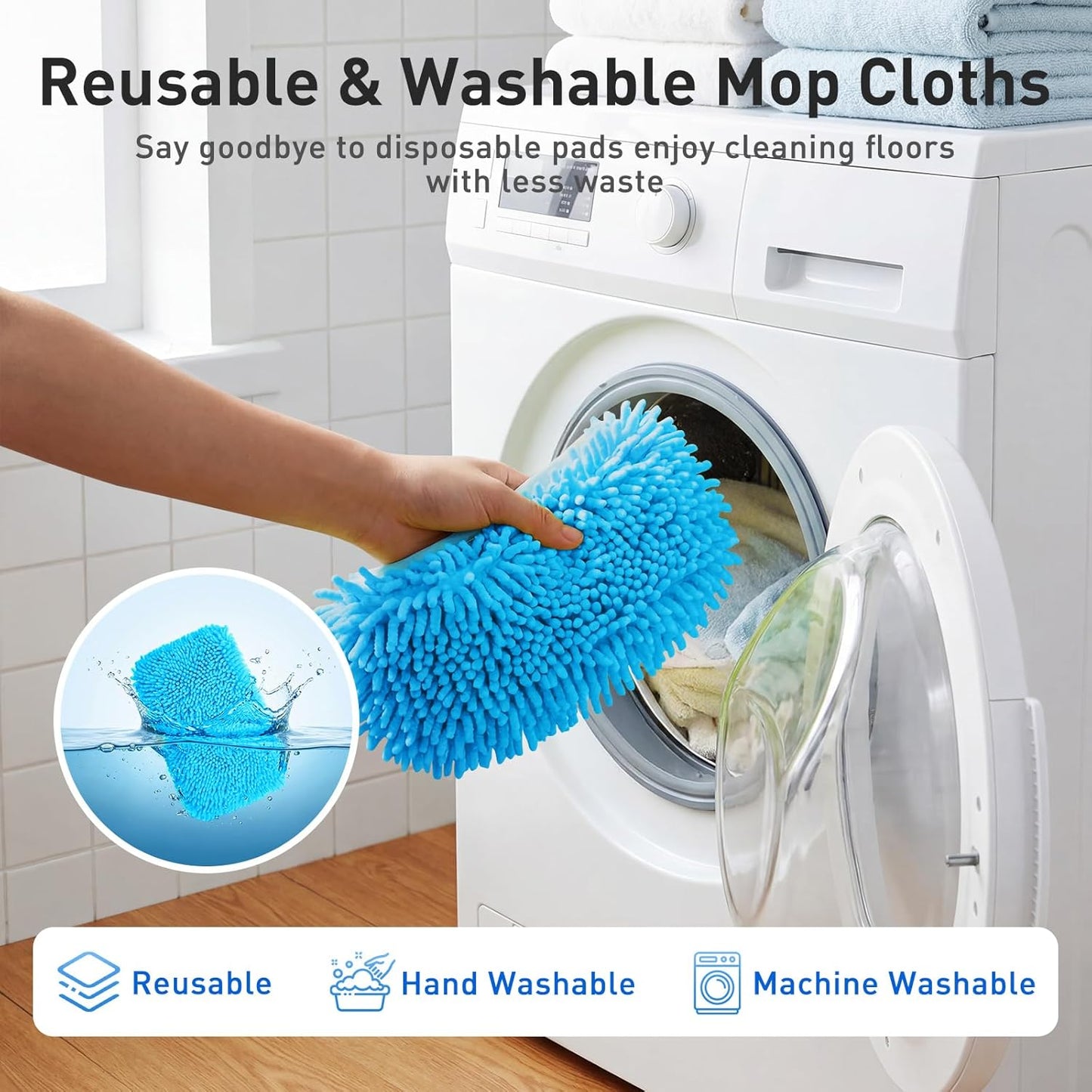 6 Pack Reusable Microfiber Mop Pads Compatible with Sweeper Mops, Replacement Mopping Pads Dry Sweeping Cloths, Washable Chenille Flat Mops Refills for Mopping Floor Cleaning (Mop is not Included)