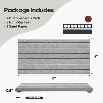 2PCS Water Absorbing Stone Drying Tray Mat for Bathroom Sink & Kitchen Counter Faucet Organizer, Quick Dry Dish Rack Soap Dispenser Sponge Holder, Vanity Sink Caddy Bar Coaster, Ivory White 8“x 4”