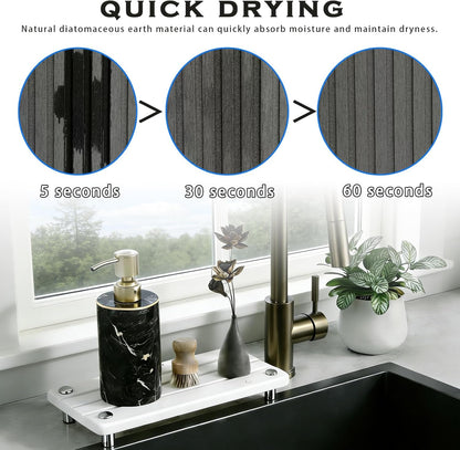 Instant Dry Sink Tray, Anti-Slip Stone Sink Caddy, Durable Kitchen Sink Organizer, Quick Dry Water Absorbing Stone Tray for Bathroom Counter, Stone Soap Tray -Dark Gray
