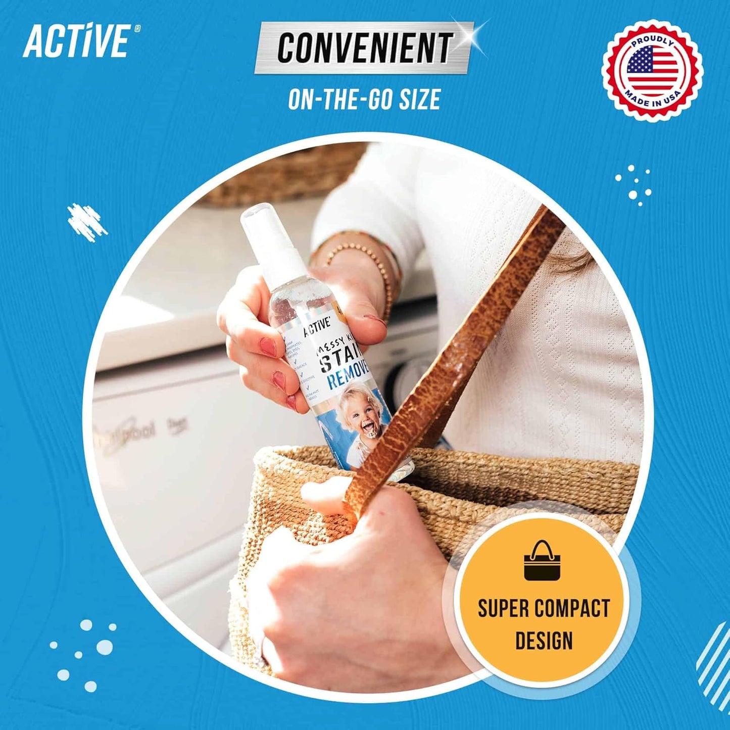 Messy Kids Stain Remover Spray - ACTIVE Laundry Spot Cleaner, Natural Stain Treater Spray for Baby Clothes Fabric, Toddler Clothing, Rescue Mess Removal for Food, Oil Stains, Great for Travel - 4 oz