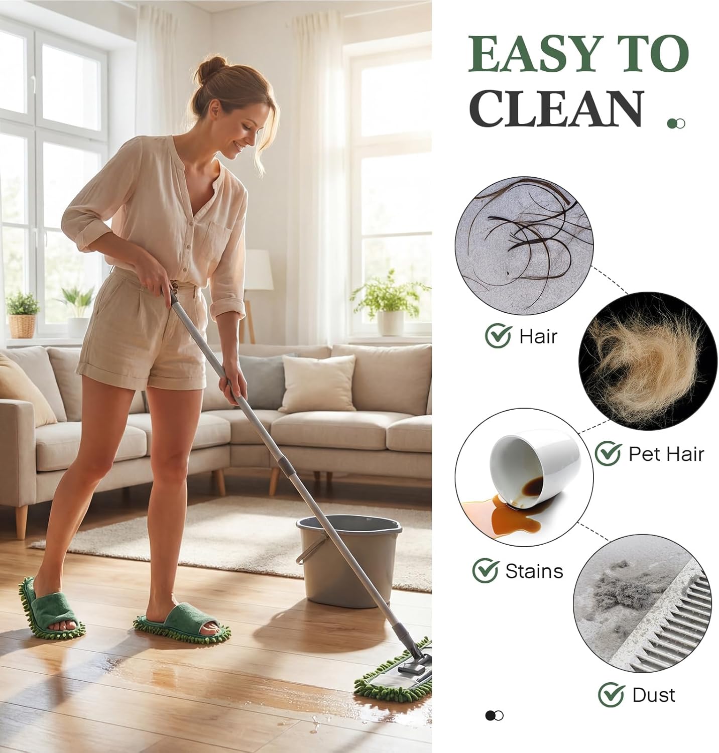 Jecery 4 Pair Washable Microfiber Mop Slippers Detachable Dusting Shoes for Floor Cleaning, Office & Home Use Suitable for Women & Men(Blue, Brown, Beige, White,L Size)