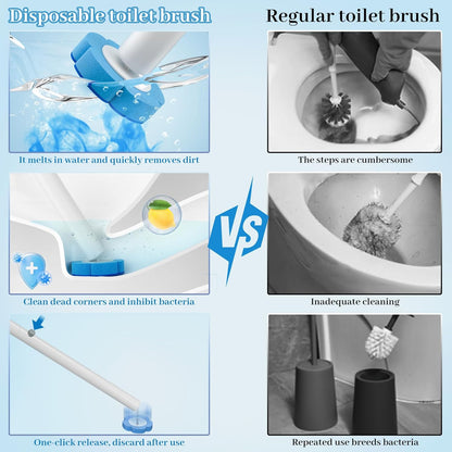 Disposable Toilet Brush Set with Holder, Angled Cleaning Wand with 24 Refill Heads, Wall-Mounted Hygienic Toilet Cleaner (Ocean, Lemon, Lavender Scents)