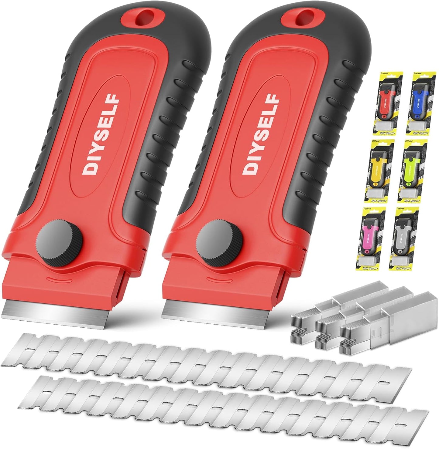 DIYSELF 1 Pack Razor Blade Scraper with 15 Extra Blades, Scraper Tool for Cleaning Window, Paint, Cooktop, Oven, Glass Stove Top Scraper, Razor Scraper with Buit-In Blade Storage