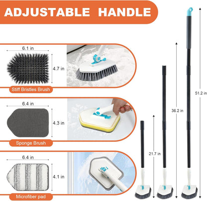 Long Handled Scrub Brush for Shower，3-in-1 Cleaning Brushes with 3 Different Function Cleaning Heads Brush for Shower Cleaning Bathroom Kitchen Walls Tub Tile