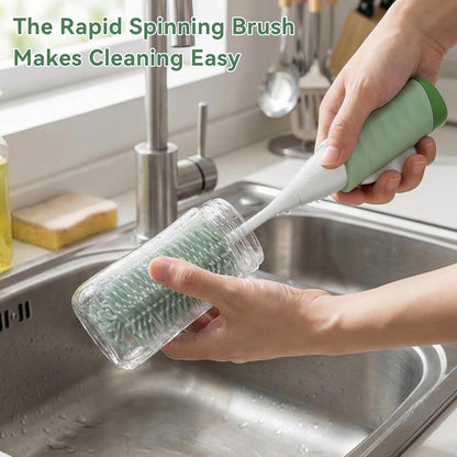 Baby Bottle Brush Set, Innovative Efficient Press-to-Spin Brush Cleaner - Includes Silicone Bottle Brush, Nipple Brush, Straw Cleaner - Spinning Generates Rich Foam for Deep Cleaning, Blue
