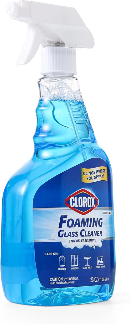 Clorox Foaming Glass Cleaner Trigger Spray, Streak Free No Drip Formula for Windows, Mirrors, and Glass Surfaces, All Purpose Household Cleaning Spray in Fresh Scent, 32 Ounce