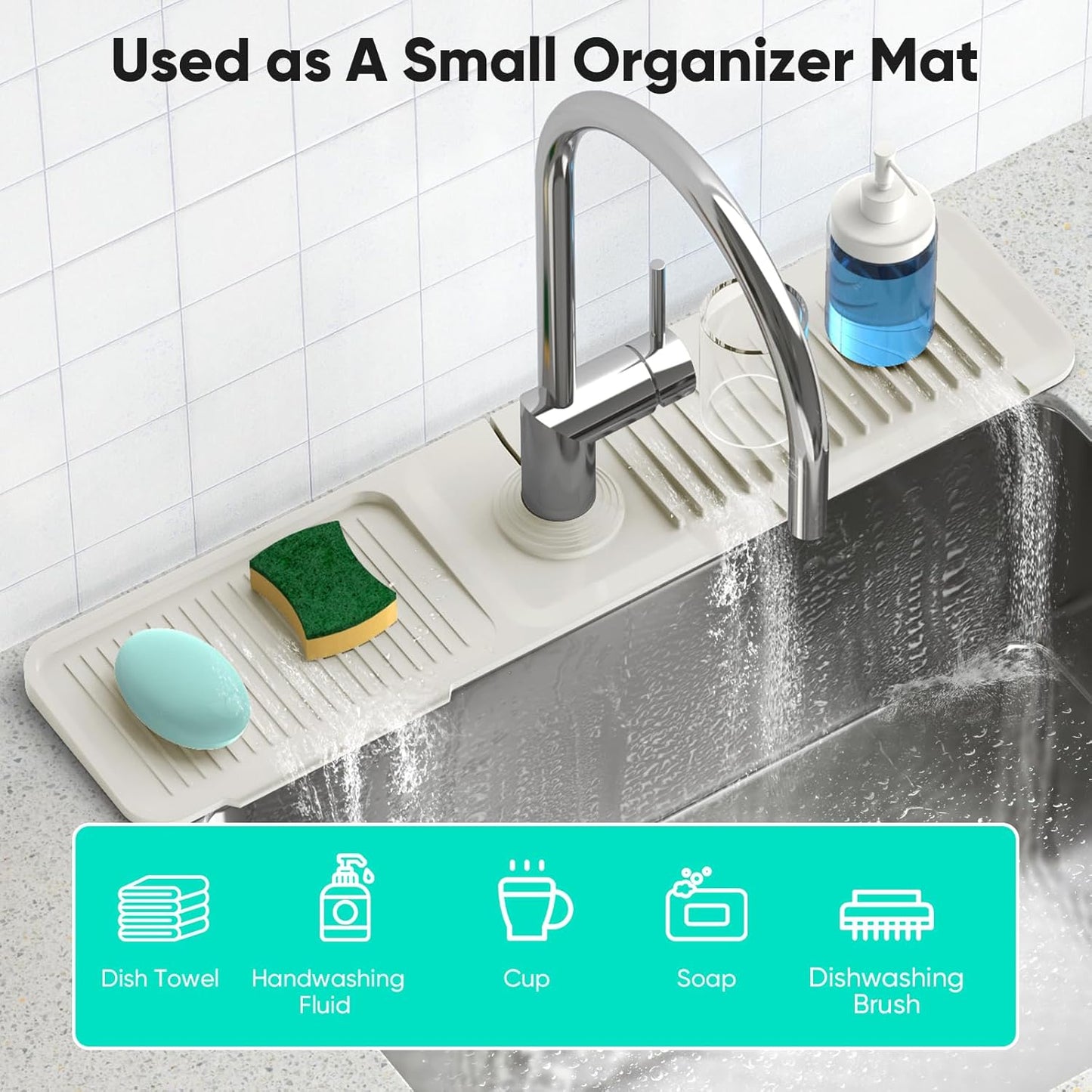 24 Inch Longer Faucet Mat for Kitchen Sink, 5° Slope Fast Self-draining, Kitchen Sink Splash Guard Silicone Sink Faucet Mat Splash Guard Kitchen Sink Area Tidy Splash Faucet Guard Draining Mat
