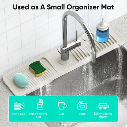 24 Inch Longer Faucet Mat for Kitchen Sink, 5° Slope Fast Self-draining, Kitchen Sink Splash Guard Silicone Sink Faucet Mat Splash Guard Kitchen Sink Area Tidy Splash Faucet Guard Draining Mat