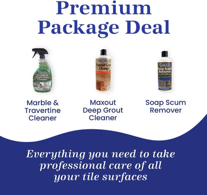 Marblelife Bathroom Combo Kit, With Marble & Travertine Cleaner, MaxOut Deep Grout Cleaner for Tile Floors, Soap Scum Remover For Shower & Other Surfaces, Includes A Cleaning Cloth