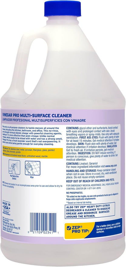 Zep All-Purpose Cleaner With Vinegar - 1 Gallon (Case of 4) R48410 - Gentle for Everyday Use