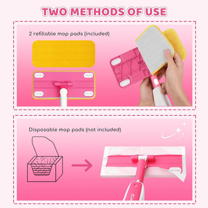 Kids Spray Mop - 30 Inch, 420ml Large Water Tank, Effective Cleaning Tool & Fun Montessori Toy, Pretend Play Housekeeping Set Toddlers Love (Magenta)