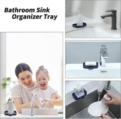 MicoYang Silicone Bathroom Soap Dishes with Drain Spout-Bathroom and Kitchen Sink Organizer,Sponge Holder,Dish Soap Tray,Perfect for Dispenser,Scrubber,Bottle,Cup on Sink or Counter-Black 4.9"×3.2"