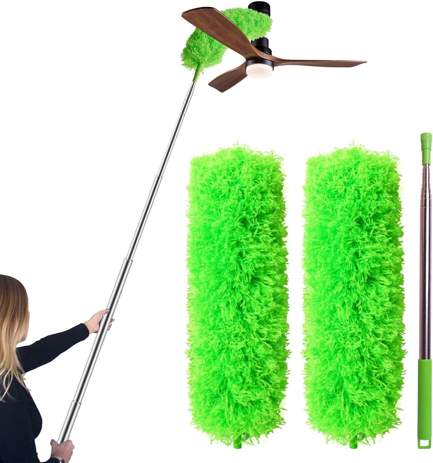 Cobweb Duster with Extension Pole, Bafezoze Ceiling Fan Duster with Long Handle, Spider Web Brush Flat Duster for Under Appliances High Ceilings Outdoor