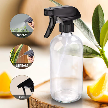 Wedama Amber Glass Spray Bottles, 16 oz Glass Spray Bottles for Cleaning Solutions and Essential Oils, Refillable Empty Spray Bottle with Adjustable Nozzles for Alcohol, Plant and Hair Care (1 Pack)