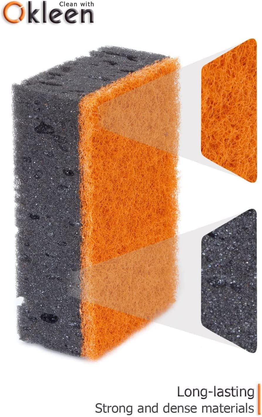 Green Multi Use Scrub Sponge. Made in Europe. 9 Pack, 4.3x2.8x1.4 inches. Odorless Heavy Duty and Non Scratch Fiber. Best, Durable, Delicate, Porous, Non Cellulose Kitchen Sponges and Scrubbers