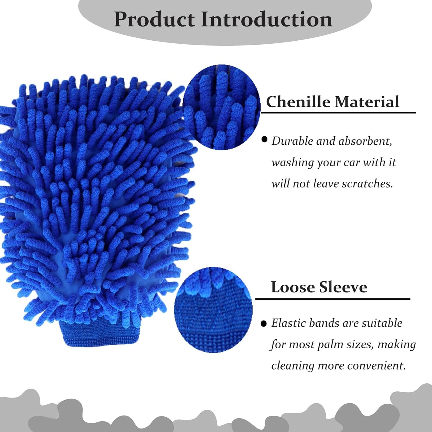 3PK Microfiber Car Wash Mitts Scratch Free Double Sided Cleaning Drying Mitts Wash Gloves for Car Washing Supplies Trucks Motorcycles (Blue+Green+Royal Blue)